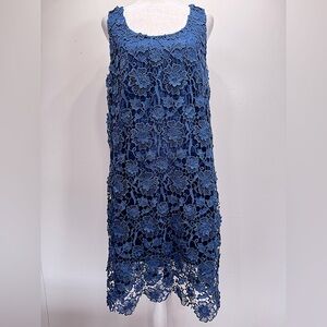 Blue 3D Floral Crochet Lace Sleeveless Shift Dress Wendy Bird Cottagecore Boho